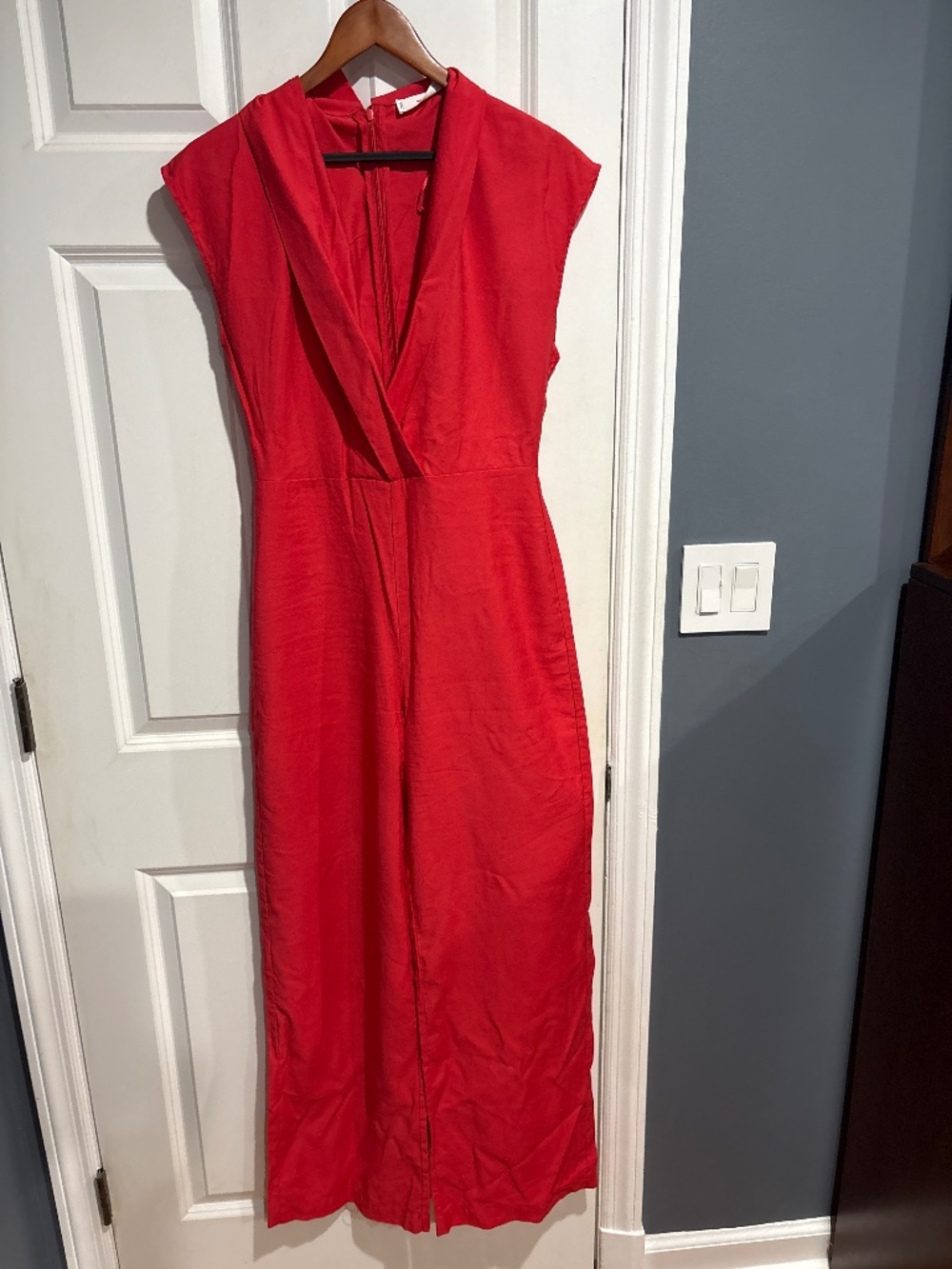 Red V-Neck Women's Jumpsuit